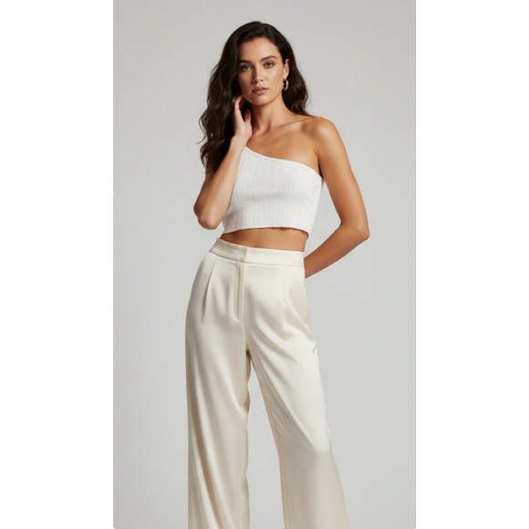 CIDER Tops - CIDER White One Shoulder Ribbed Crop Top L
